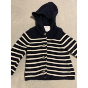 Old Navy Baby Navy Hooded‎ Navy Blue and White Striped Button Cardigan 18-24mo